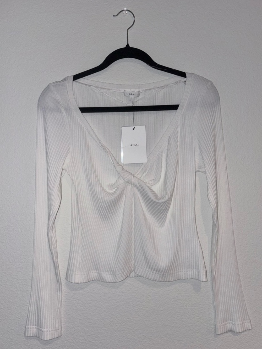 Anthropologie•A.L.C. Madre Twist Neck Ribbed Knit Top White Large NWT